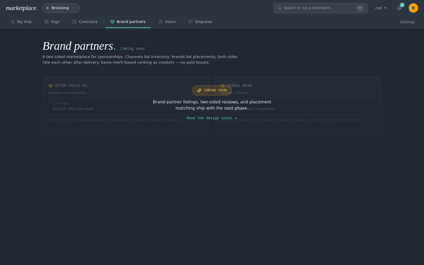 Brand partners — coming soon with sample partner cards